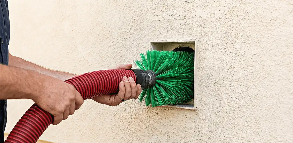 Air duct cleaning brush removing debris from a vent opening in Columbus, GA