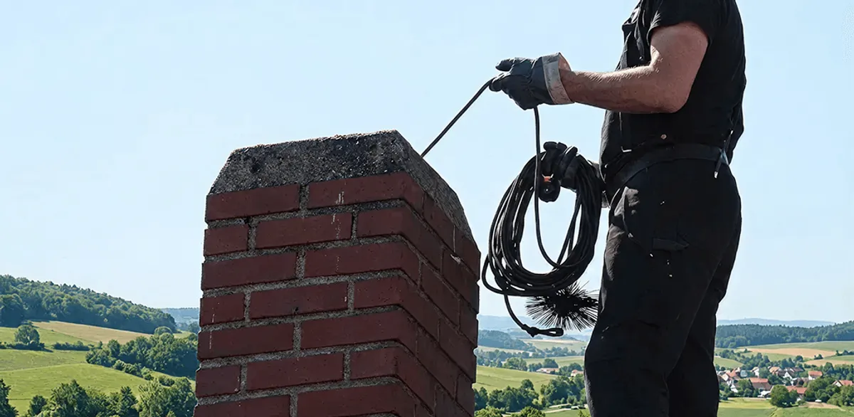 Chimney sweep inspecting and cleaning a rooftop chimney in Columbus, GA