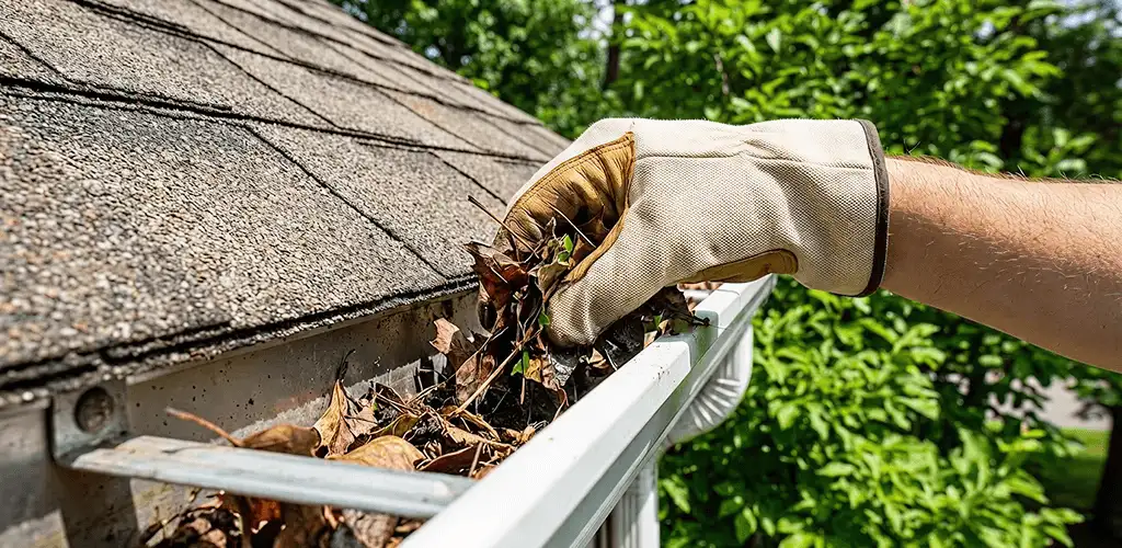 Gutter cleaning removing leaves and debris from roof gutters in Columbus, GA