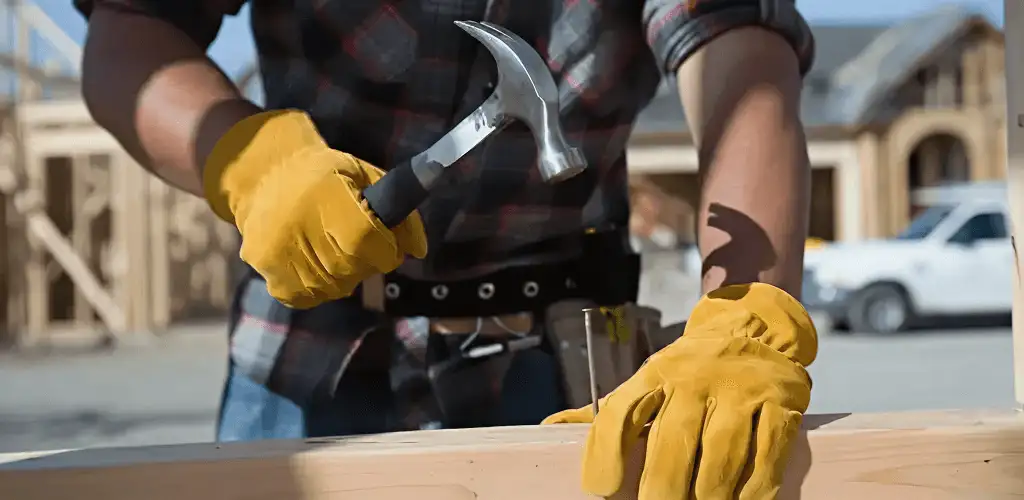 Handyman fixing wood trim with a hammer for home repairs in Columbus, GA