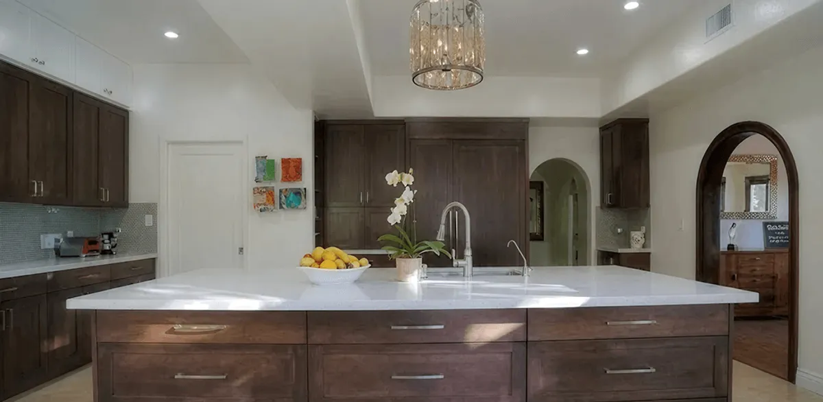 Cabinet refacing project with updated kitchen cabinets and island in Columbus, GA