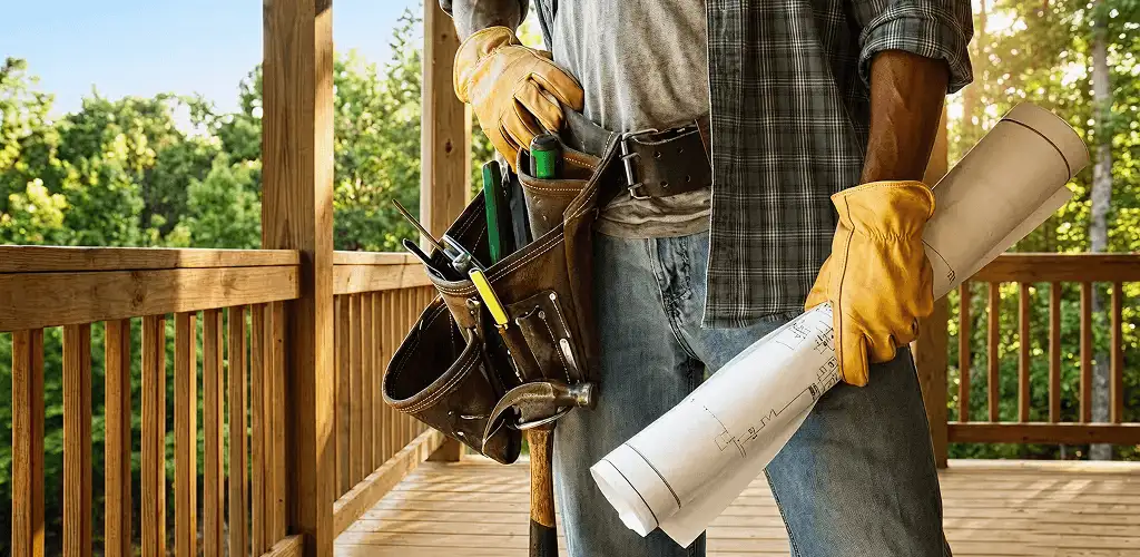 Professional handyman with tool belt ready for home repairs in Columbus, GA