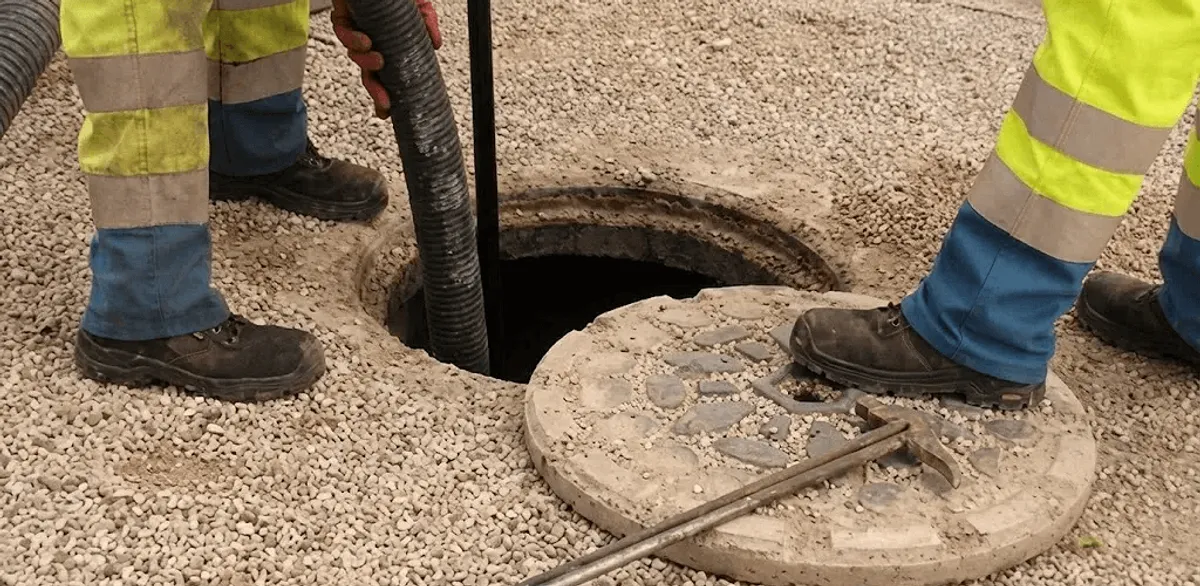 Drain cleaning crew clearing a sewer access point with professional equipment in Columbus, GA