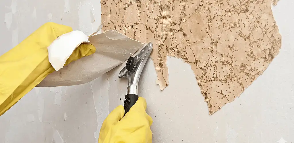 Wallpaper removal service stripping old wallpaper from a wall in Columbus, GA